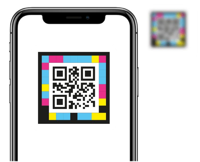 Smartphone scanning a completely unfocused NaviLens Accessible QR Code