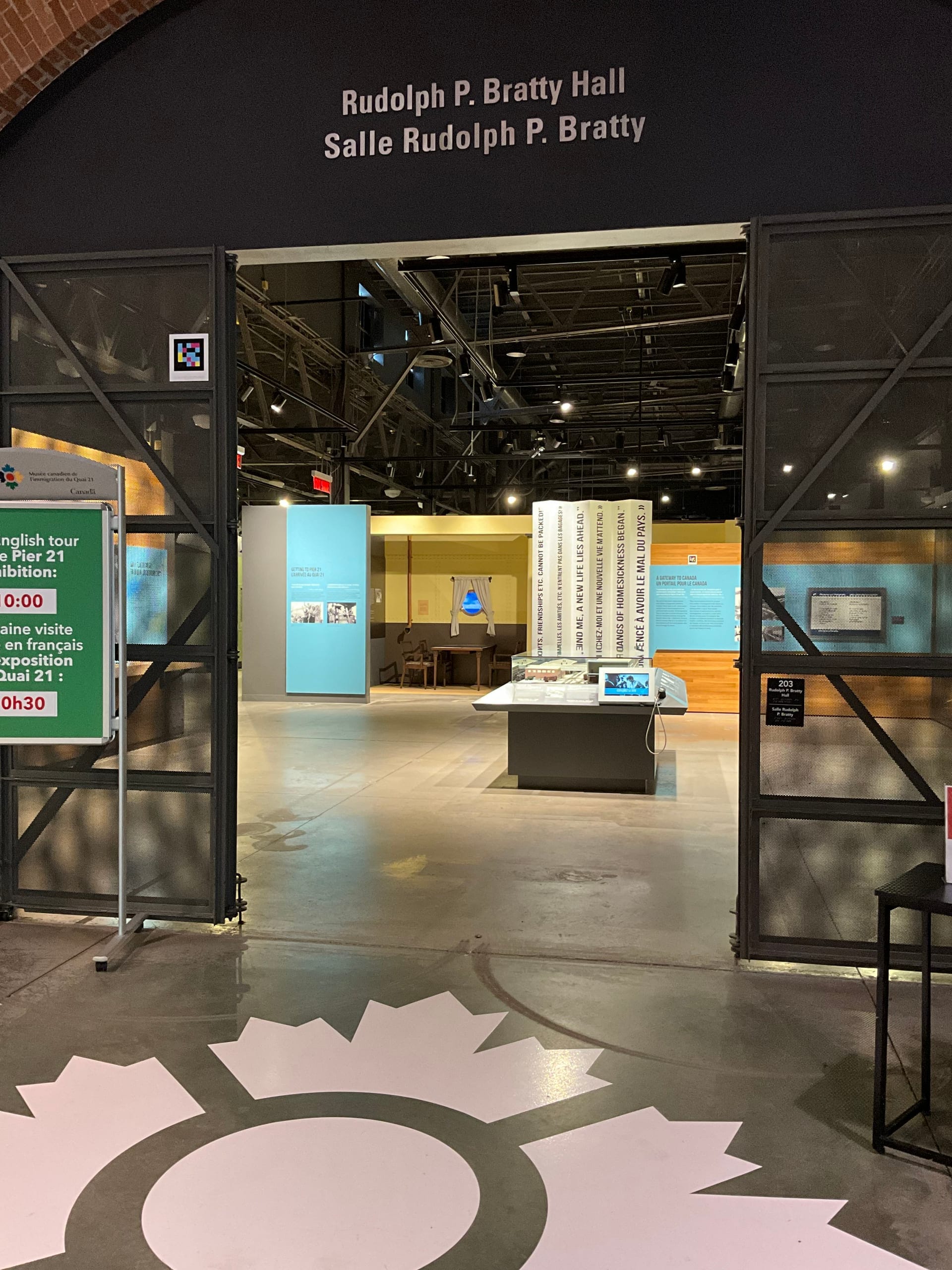 Entrance to Rudolph P. Bratty Hall at the Canadian Museum of Immigration at Pier 21 with a NaviLens code